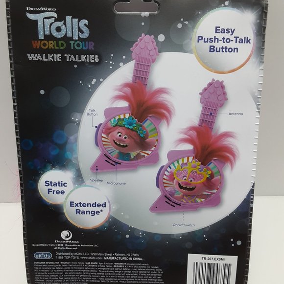 New Trolls World Tour Walkie Talkies Static Free Extended Range Easy Push - Picture 3 of 4
